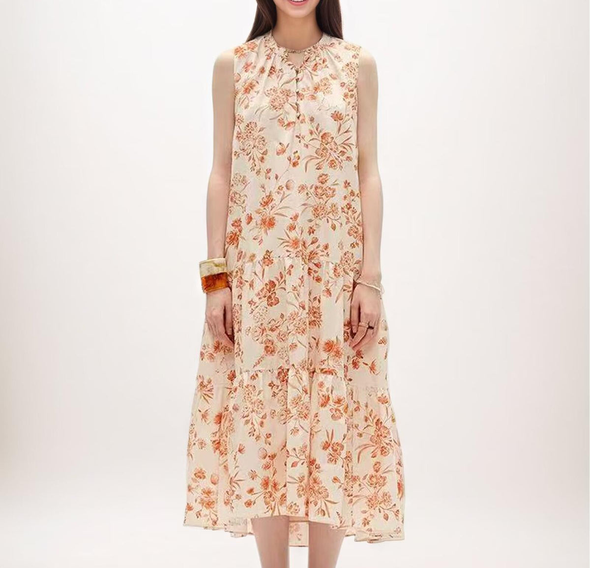 Cotton Water Print Bohemian Vacation Style Sleeveless Dress