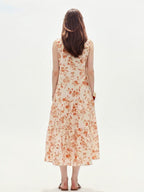 Cotton Water Print Bohemian Vacation Style Sleeveless Dress