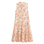 Cotton Water Print Bohemian Vacation Style Sleeveless Dress