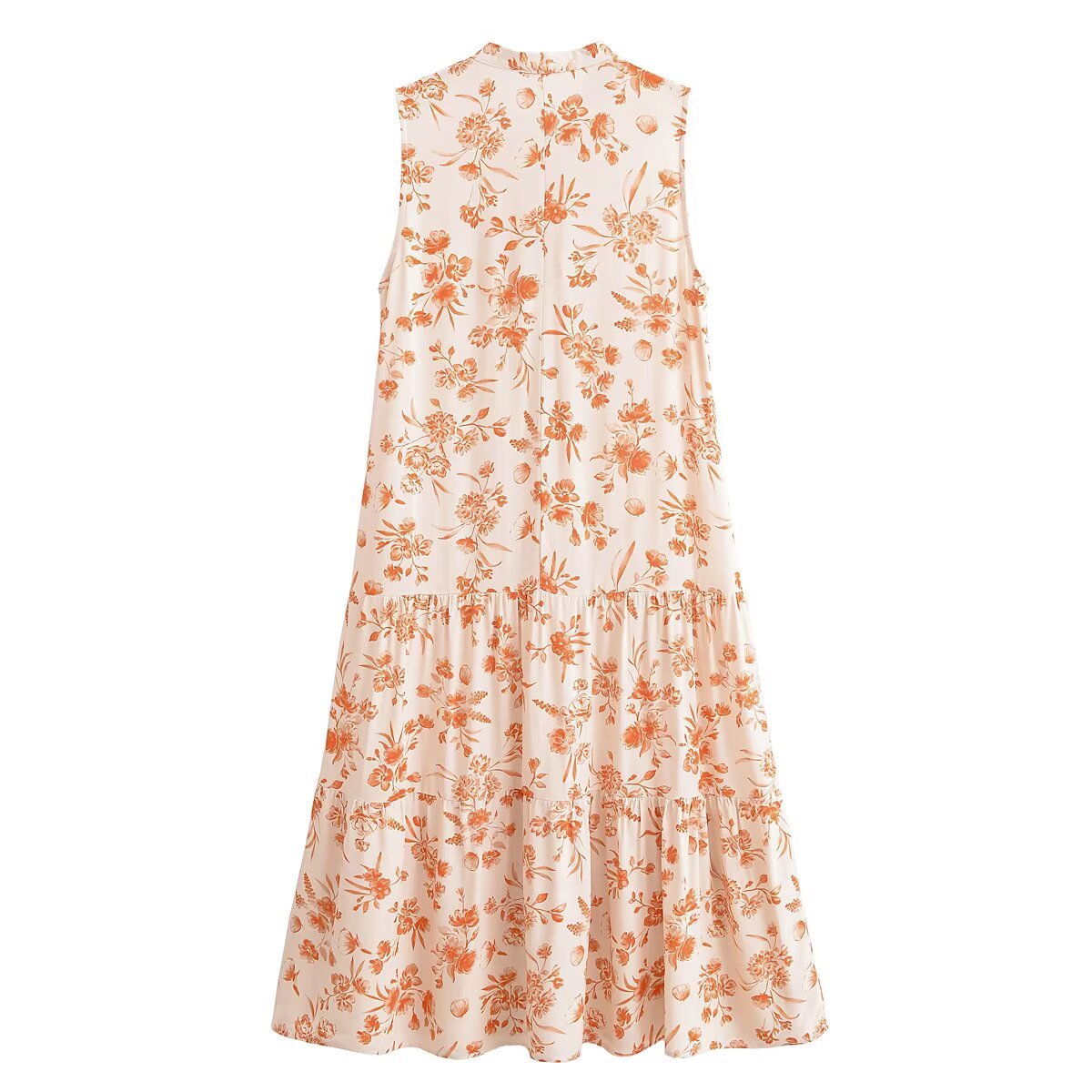 Cotton Water Print Bohemian Vacation Style Sleeveless Dress