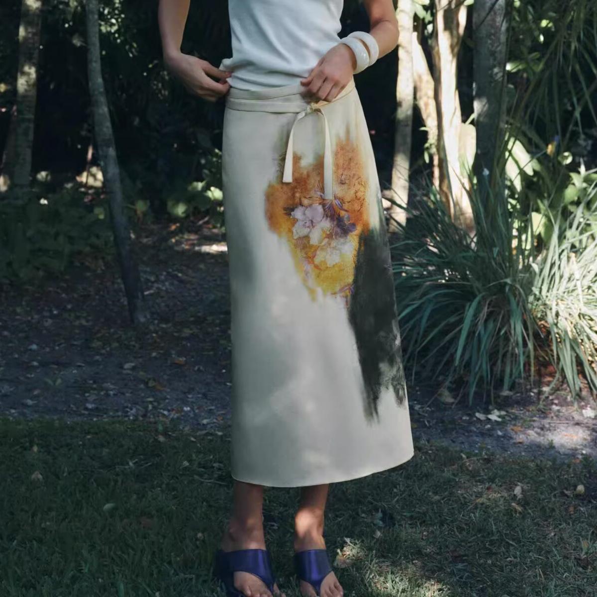 Summer Casual Slim Fit Printed Midi Skirt