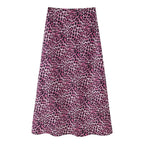 Women's Spring Summer Elegant Silk Satin Texture Leopard Print Skirt