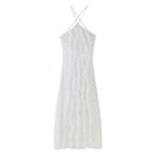 Women's White Ruffle Halter Backless Dress