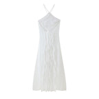 Women's White Ruffle Halter Backless Dress
