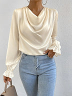 Women's Ruffled Sleeve Satin Shirt