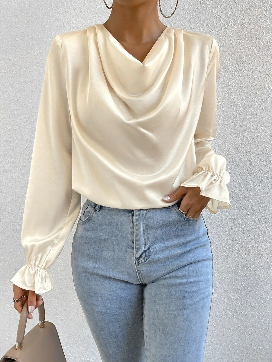 Women's Ruffled Sleeve Satin Shirt