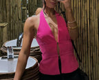 Solid Color Halter Slim Fit Casual Short Camisole