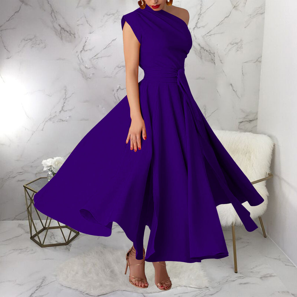 One-Shoulder Waist-Fitted A-Line Dress