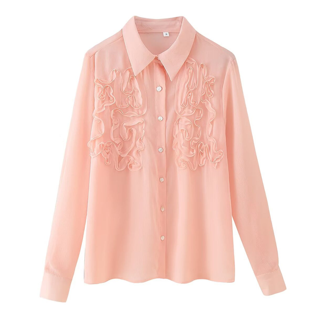 Women's Polo Collar Front Raised Lace Shirt