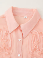 Women's Polo Collar Front Raised Lace Shirt