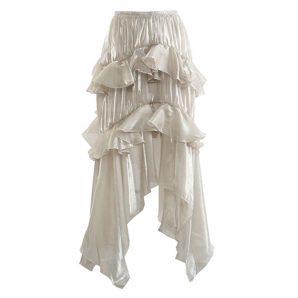 Women's Spring Summer Blingbling Elastic Waist Fluffy Tiered Skirt