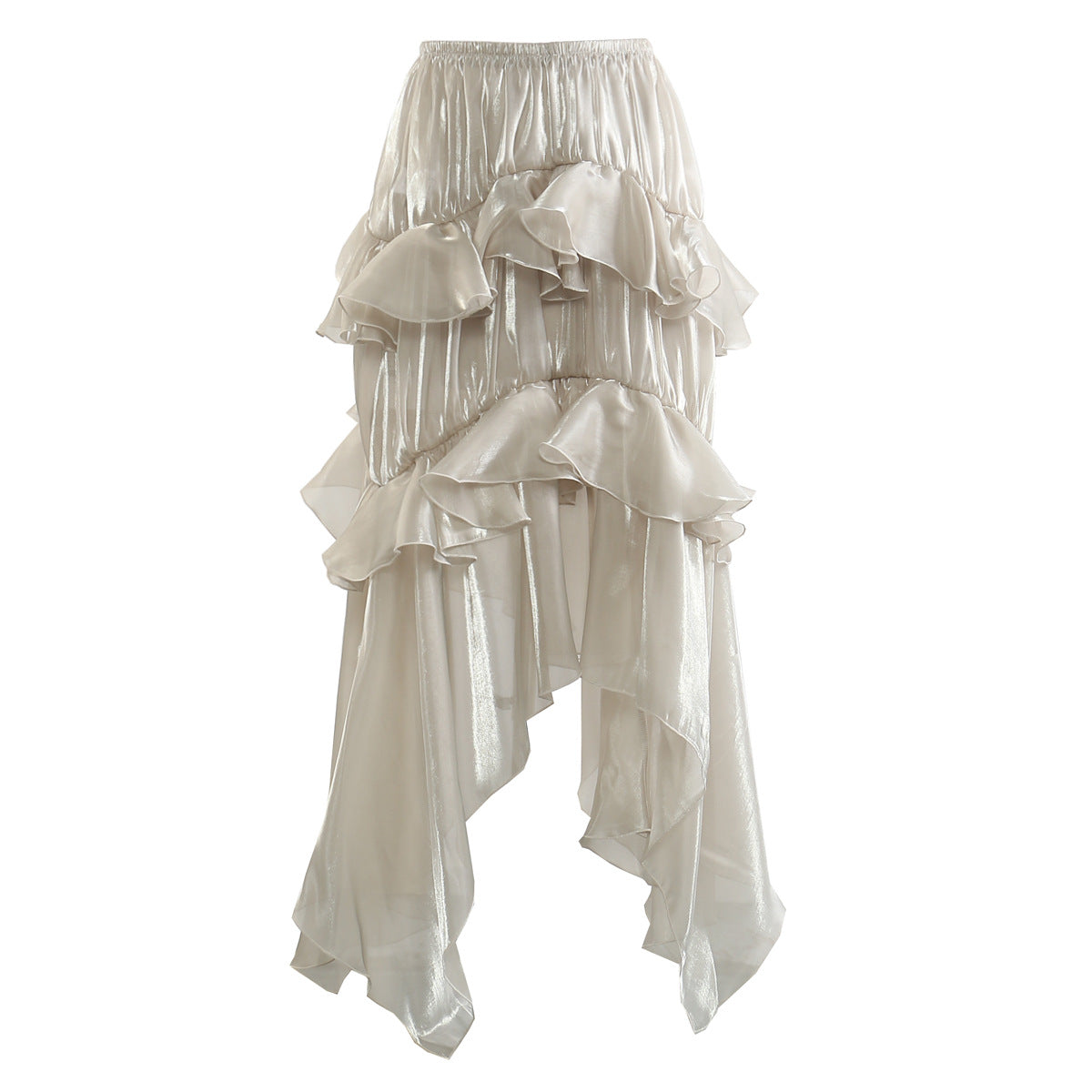 Women's Spring Summer Blingbling Elastic Waist Fluffy Tiered Skirt