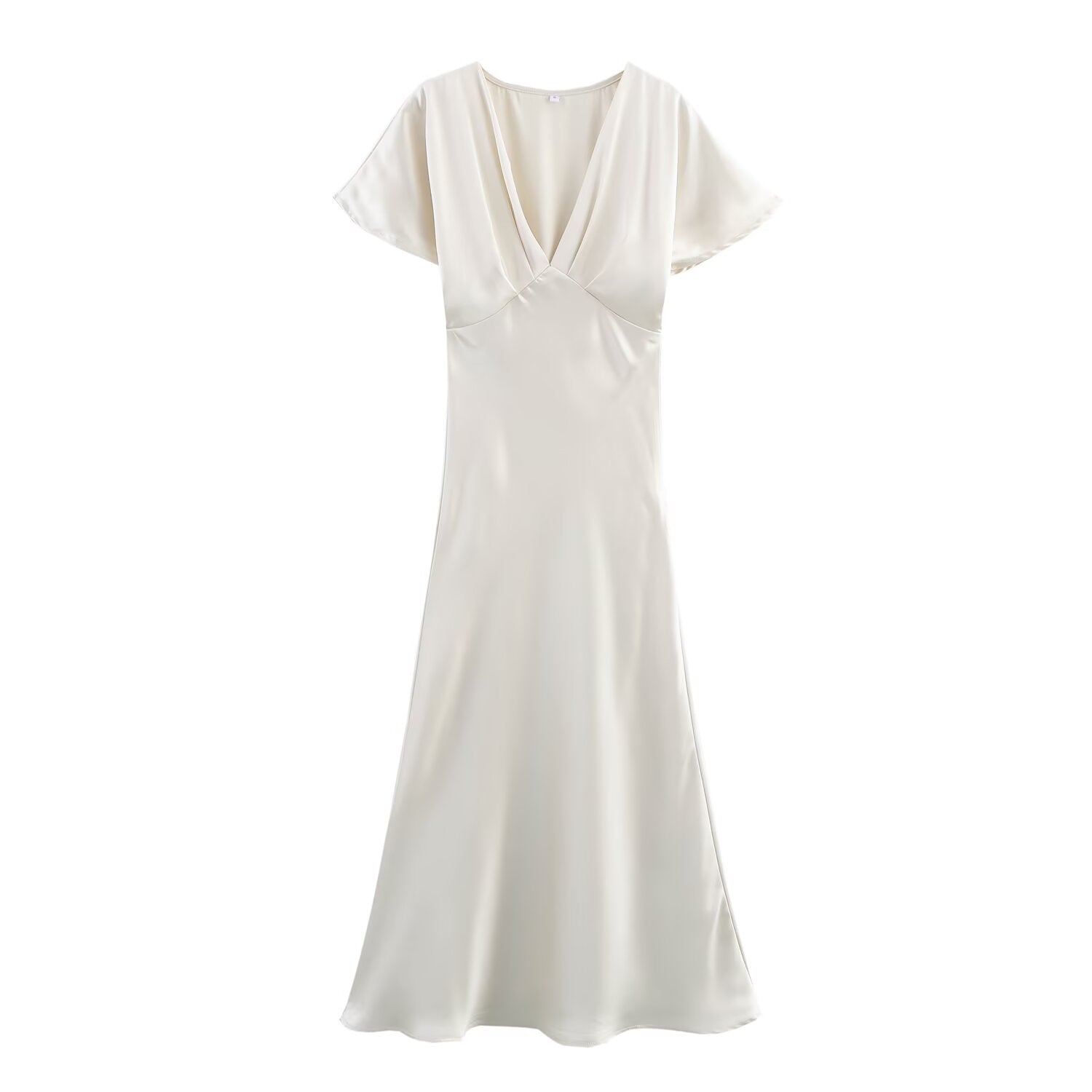 Satin V-Neck Flutter-Sleeve A-Line Maxi Dress