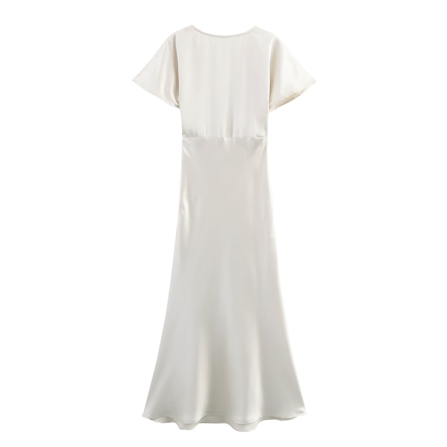 Satin V-Neck Flutter-Sleeve A-Line Maxi Dress