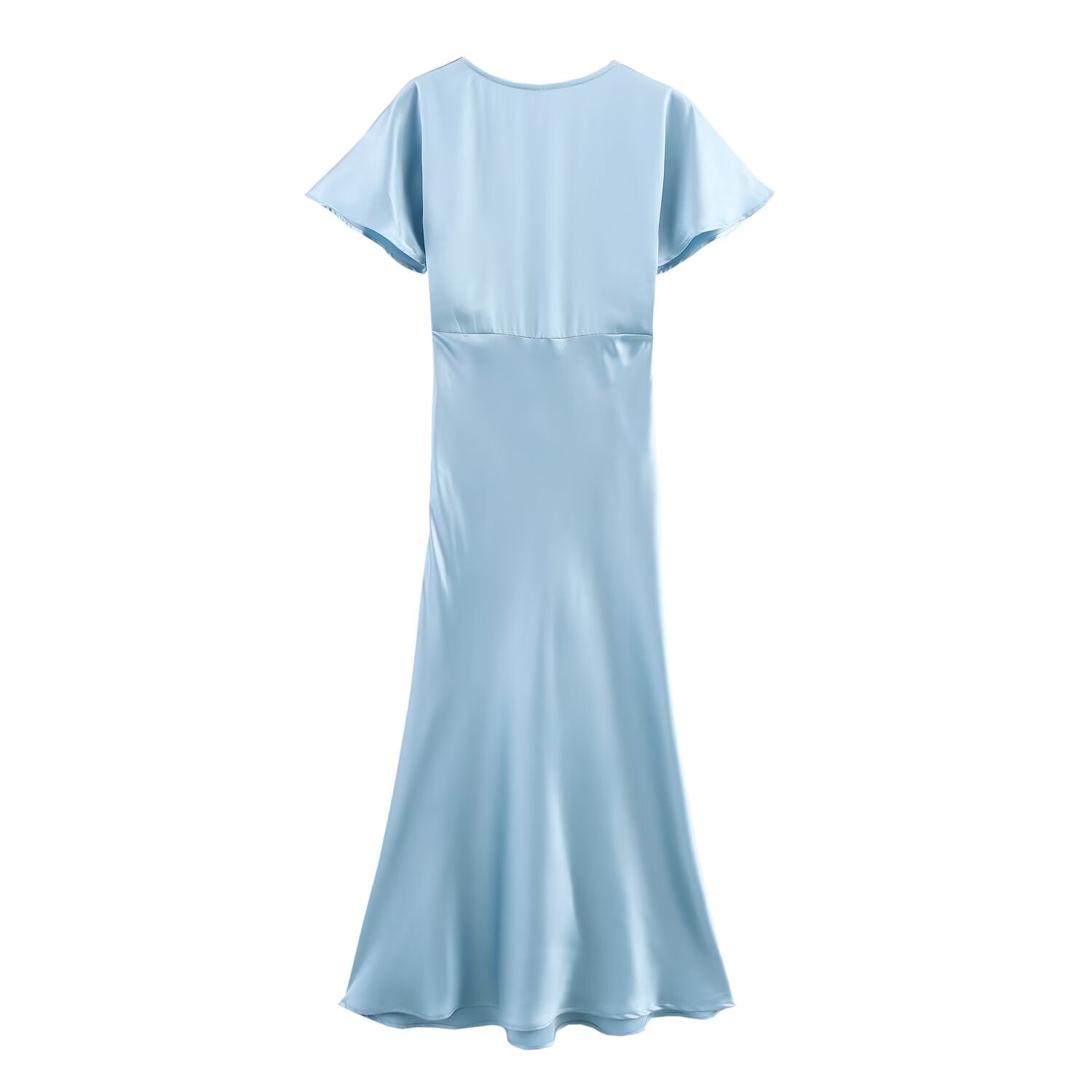 Satin V-Neck Flutter-Sleeve A-Line Maxi Dress