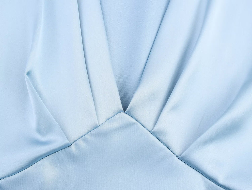 Satin V-Neck Flutter-Sleeve A-Line Maxi Dress