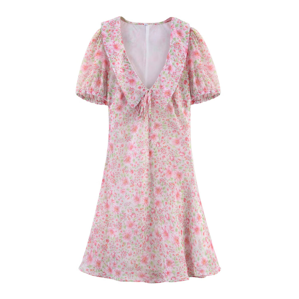 Summer Small Round Collared Printing Short Dress