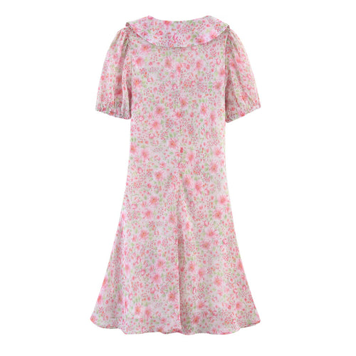 Summer Women Clothing Small round Collared Printing Short Dress