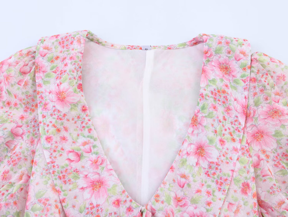 Summer Small Round Collared Printing Short Dress