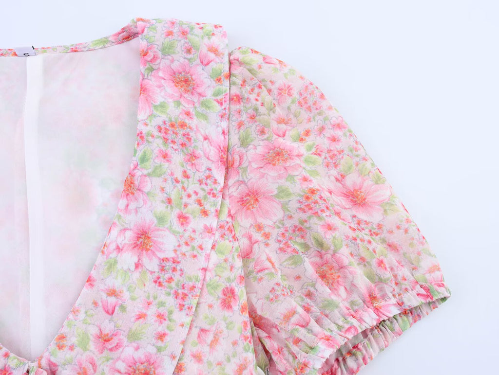 Summer Small Round Collared Printing Short Dress