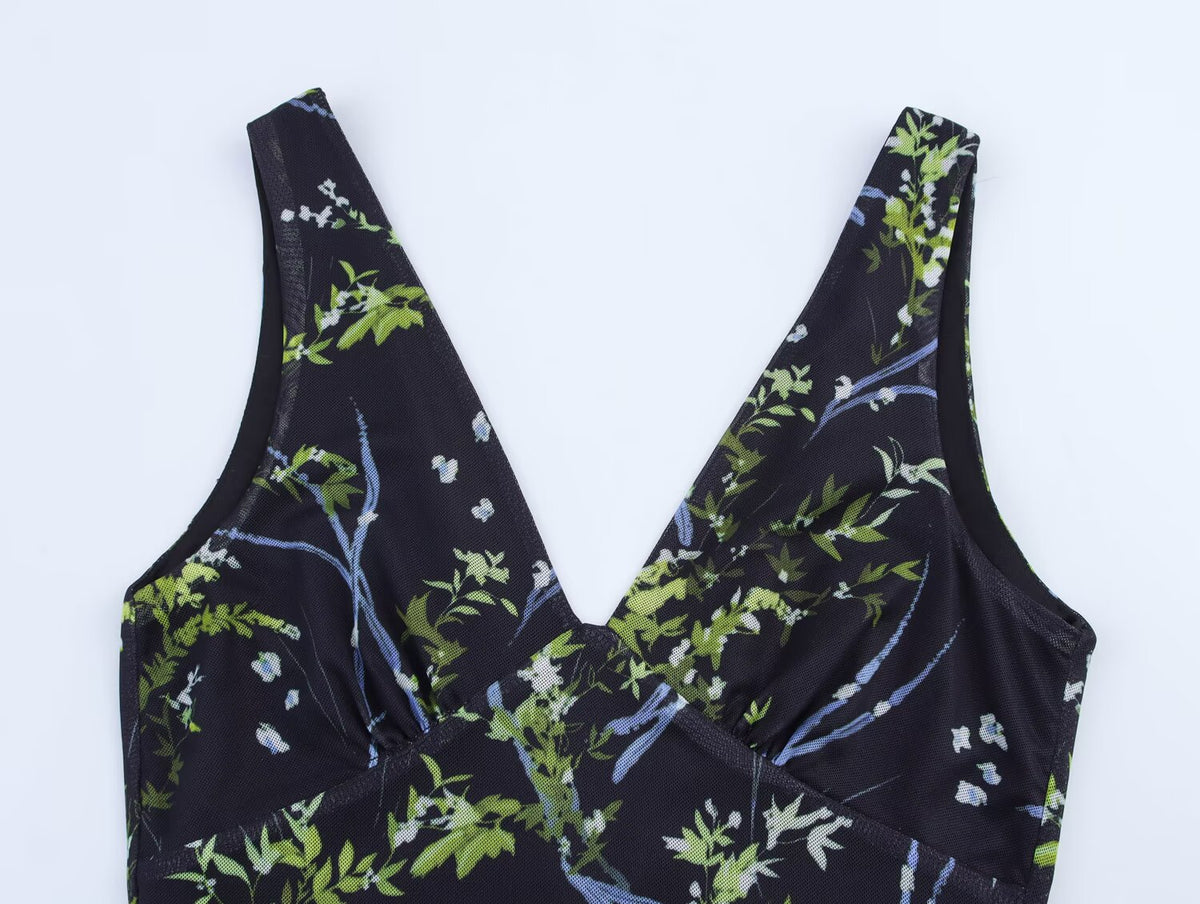 Floral Mesh-Detail Dress