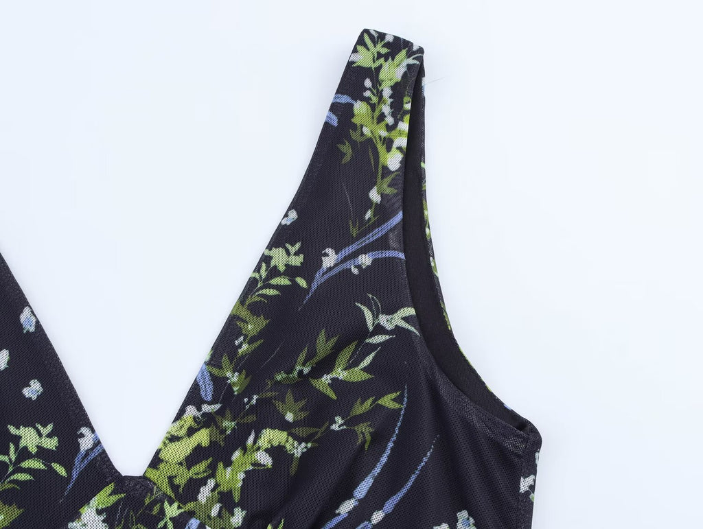 Floral Mesh-Detail Dress