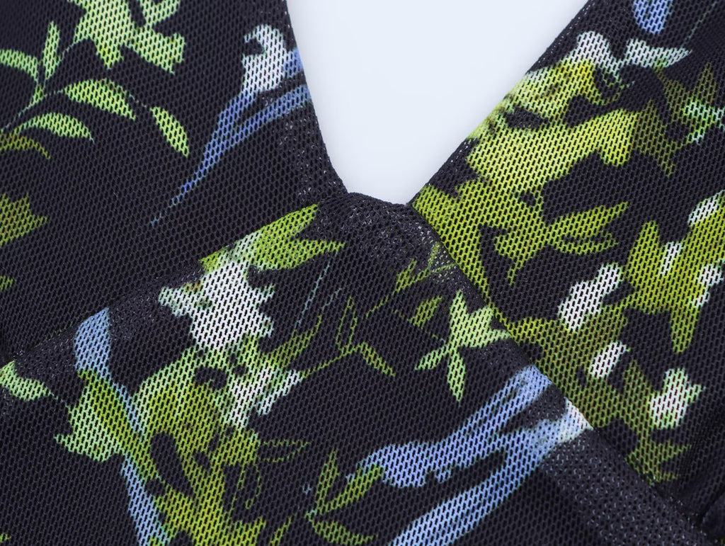 Floral Mesh-Detail Dress