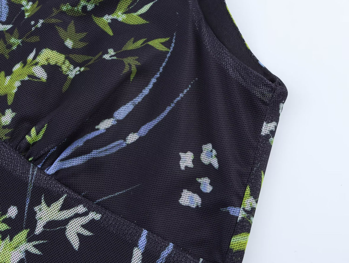 Floral Mesh-Detail Dress