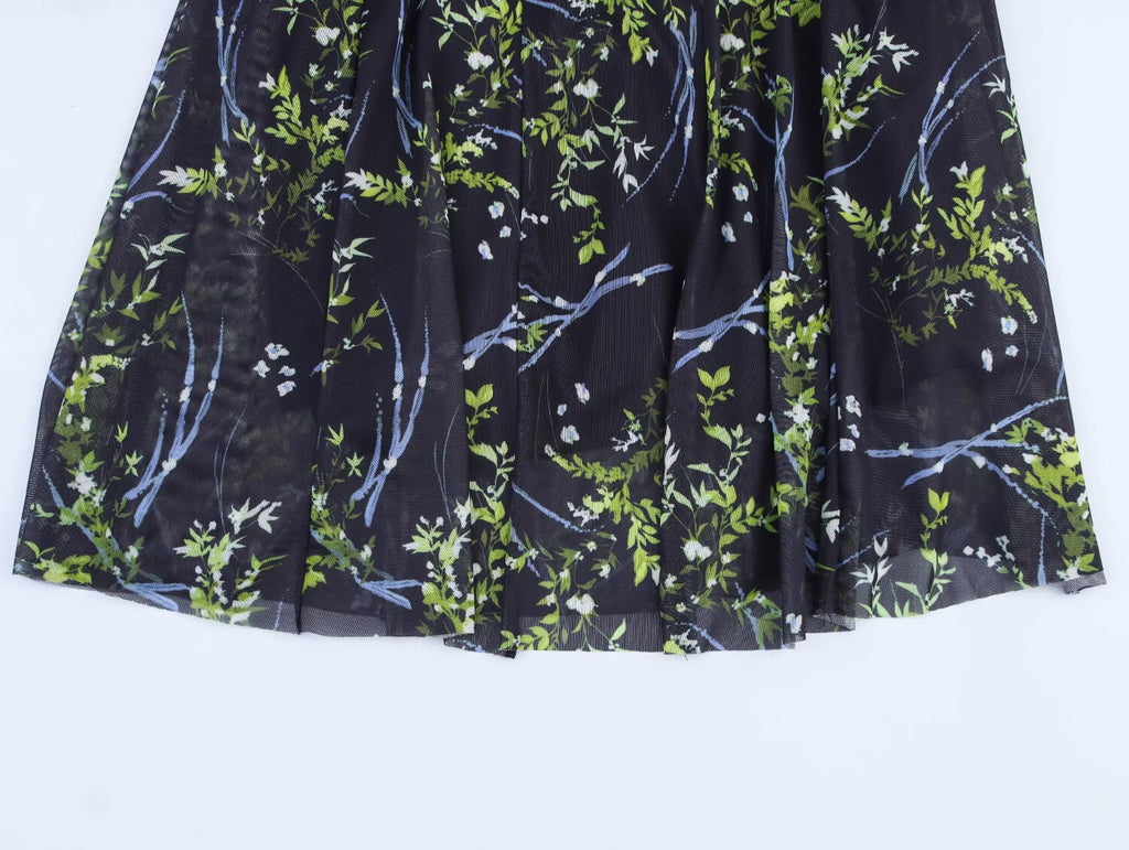 Floral Mesh-Detail Dress