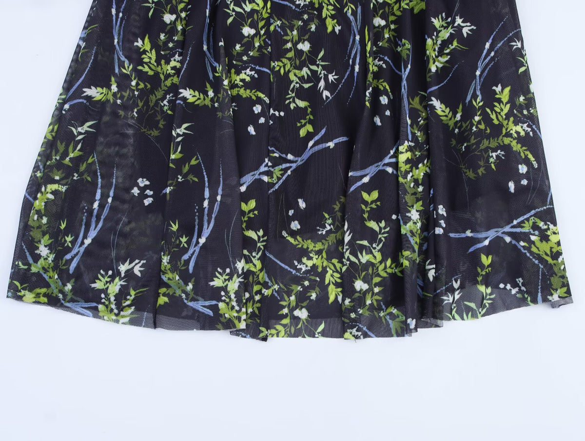 Floral Mesh-Detail Dress