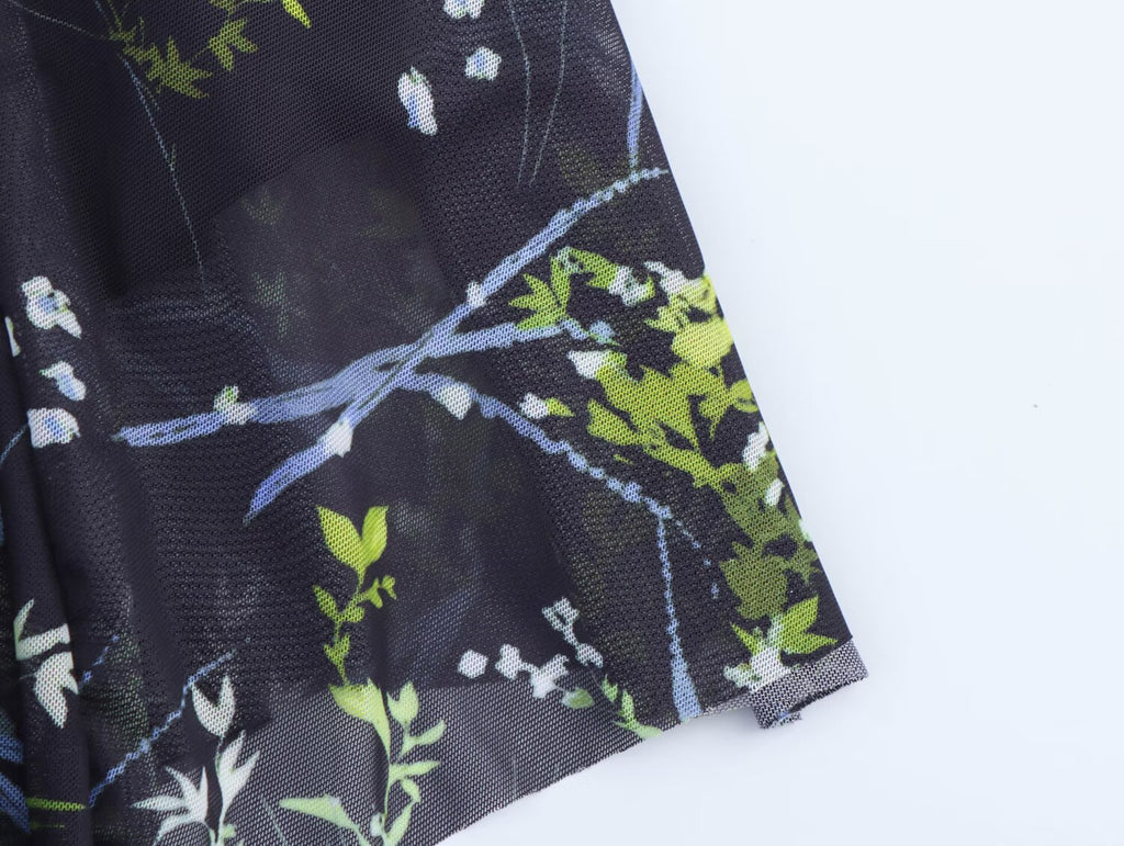 Floral Mesh-Detail Dress