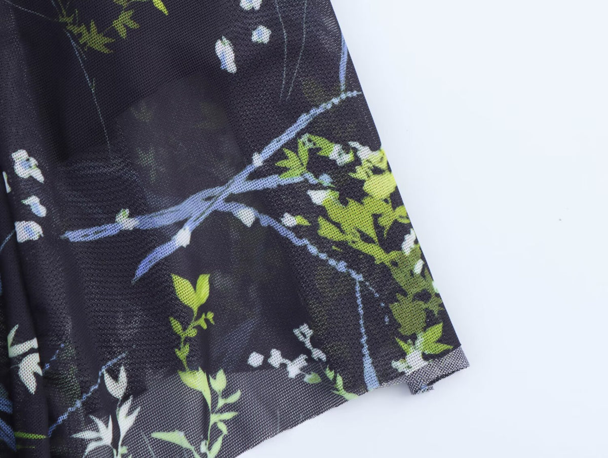 Floral Mesh-Detail Dress