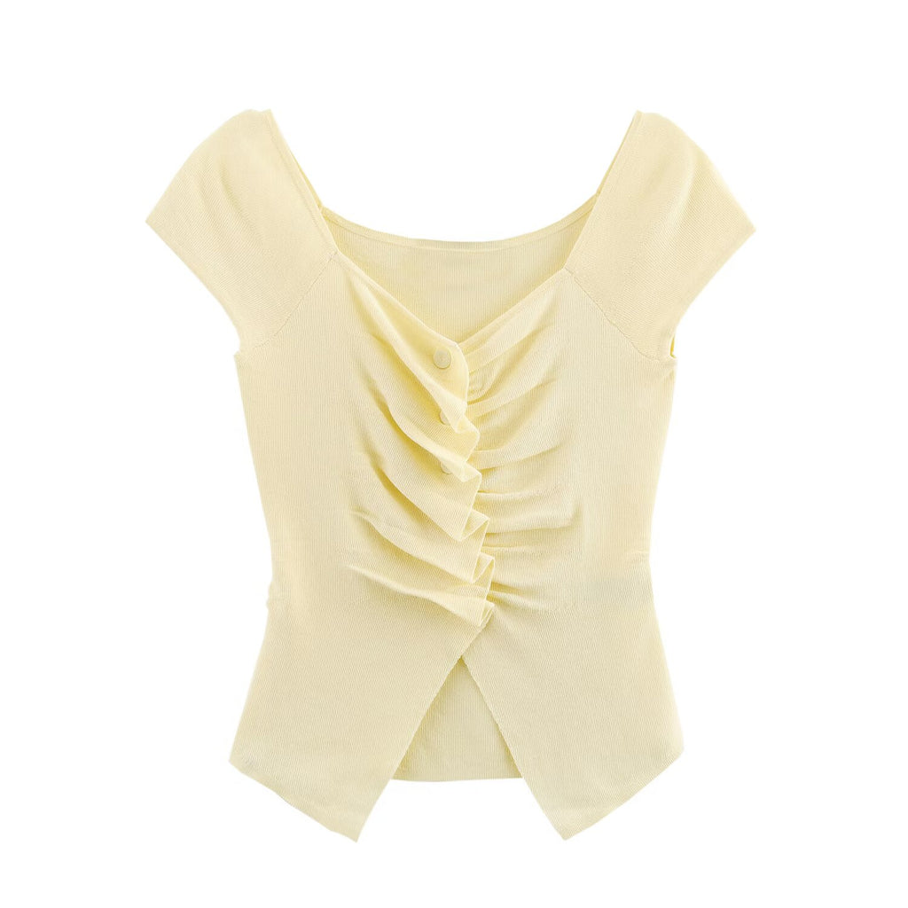 Women's Women Pleated Decorative French Knitted Top Vest