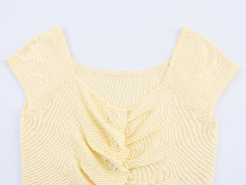 Women's Women Pleated Decorative French Knitted Top Vest