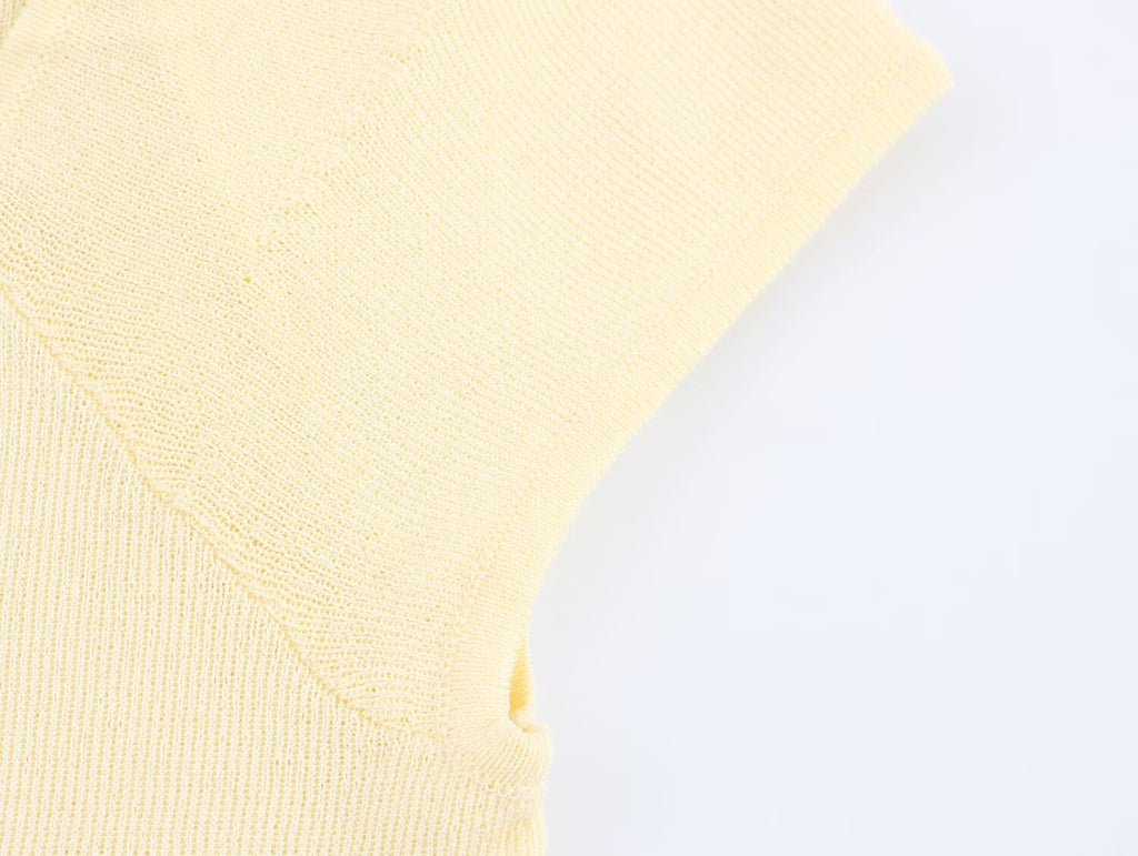Women's Women Pleated Decorative French Knitted Top Vest