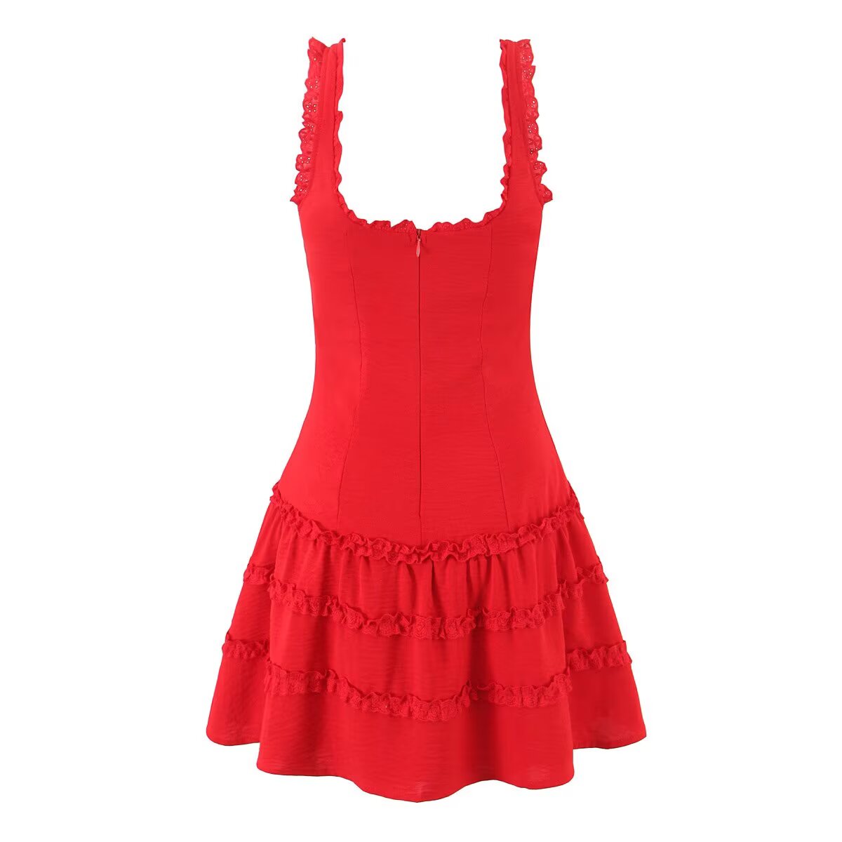 Women's Red Ruffled Sleeveless Mini Dress