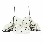 Women's Spring Retro Black White Polka Dot Ruffled Spaghetti Straps Tube Top