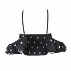 Women's Spring Retro Black White Polka Dot Ruffled Spaghetti Straps Tube Top