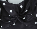 Women's Spring Retro Black White Polka Dot Ruffled Spaghetti Straps Tube Top