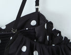 Women's Spring Retro Black White Polka Dot Ruffled Spaghetti Straps Tube Top