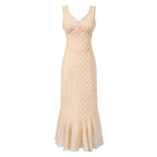 Polka Dot Dress Summer Midi V-Neck Sleeveless Design Elegant Slim Fit