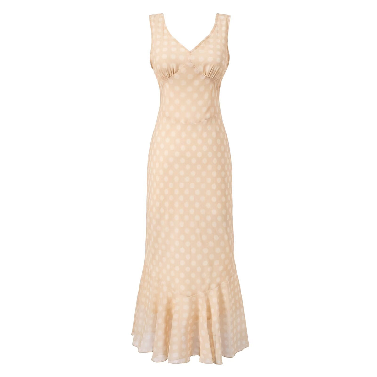 Polka Dot Dress Summer Midi V-Neck Sleeveless Design Elegant Slim Fit