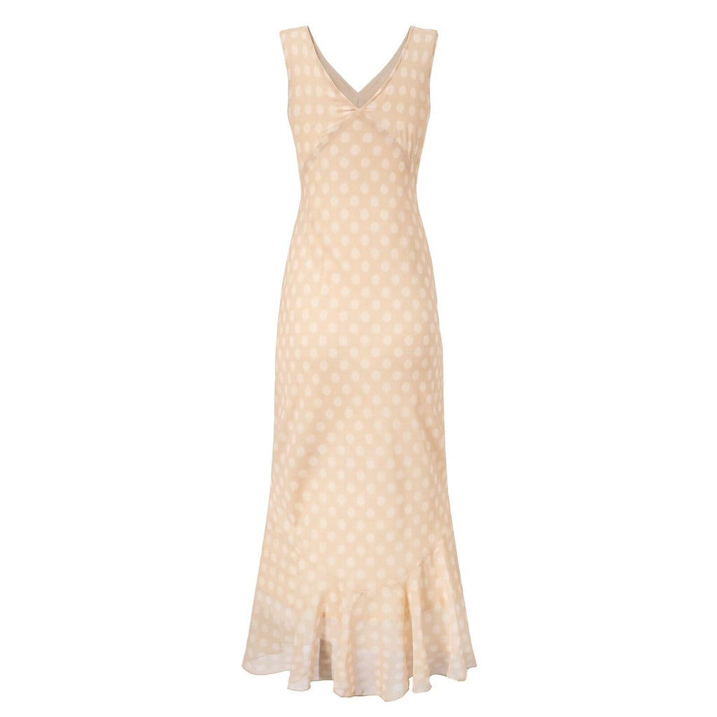 Polka Dot Dress Summer Midi V-Neck Sleeveless Design Elegant Slim Fit