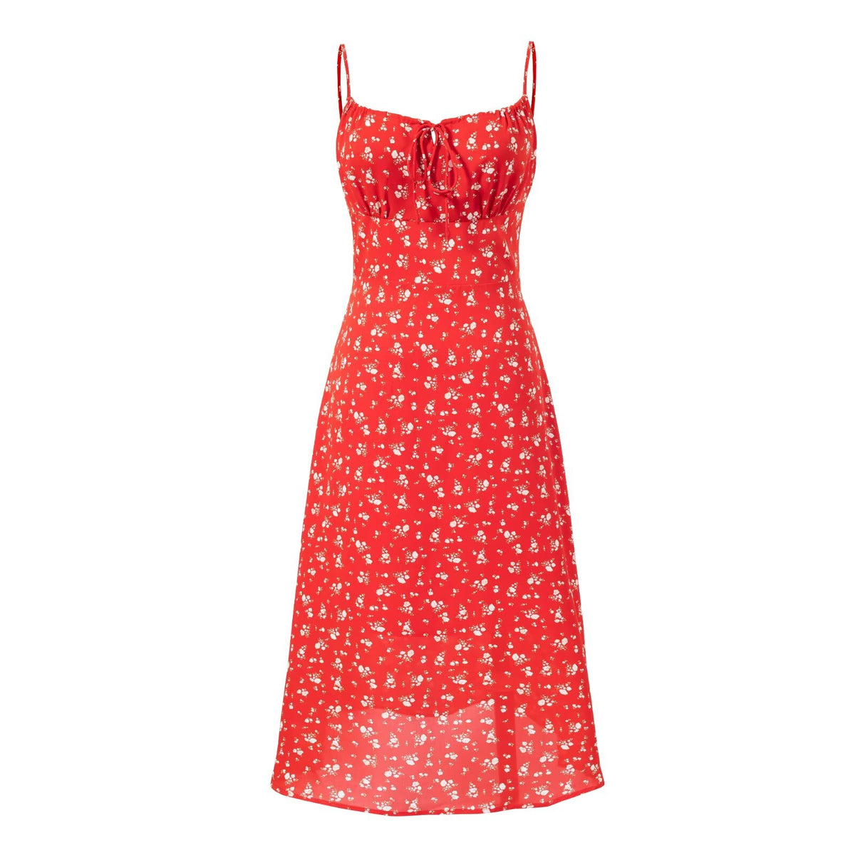 Holiday Chest Drawstring Strap Floral Red Background Sling Dress