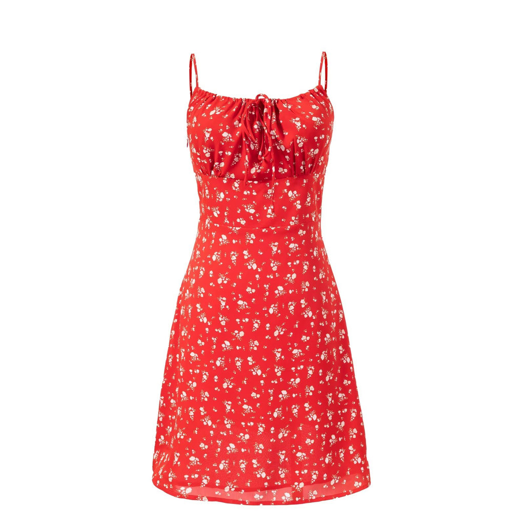 Summer Seaside Holiday Suspender Fresh Sweet Floral Slim Fit Dress