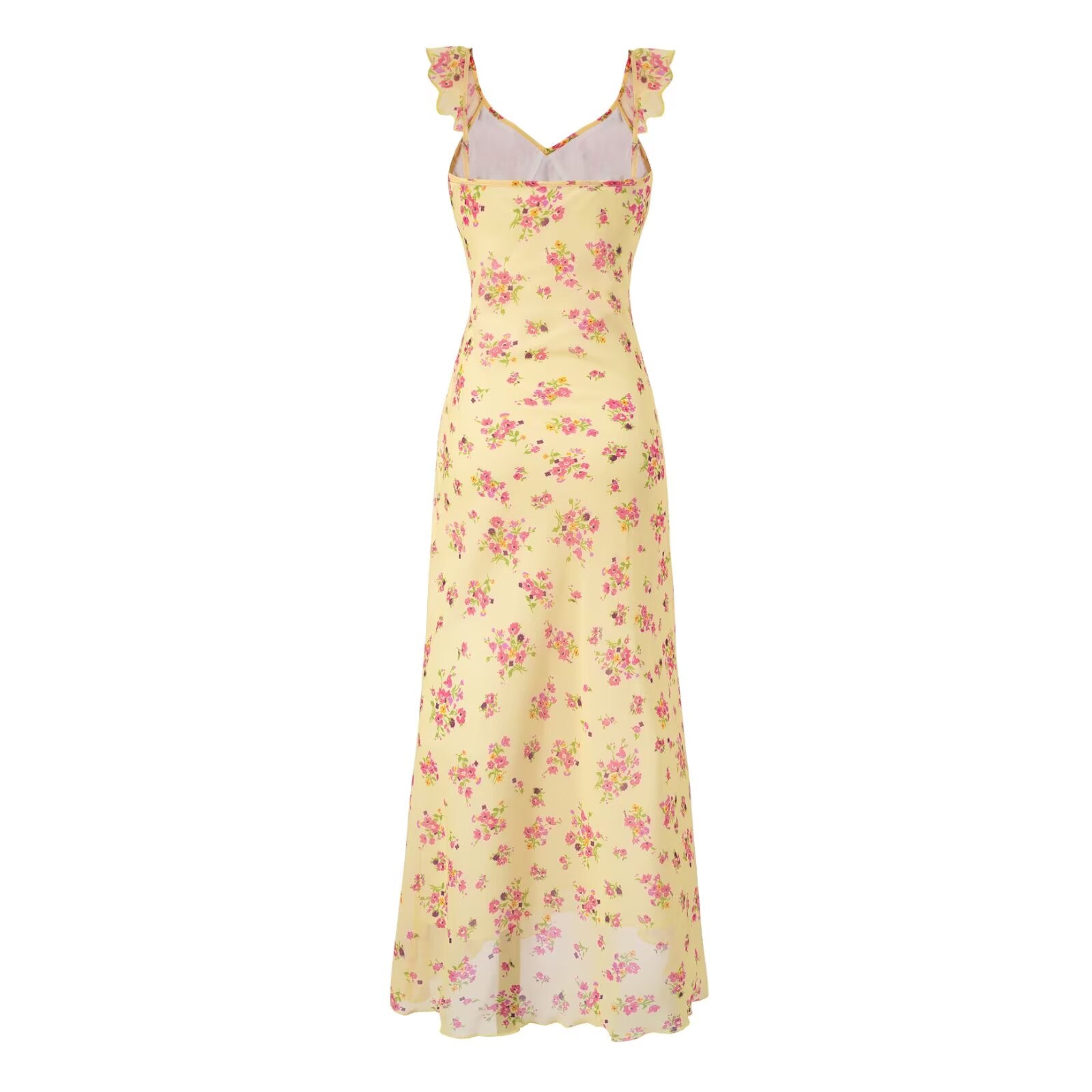 Women's V Neck Ruffled Bow Tie Shoulder Floral Suspender Tight Waist Slim Seaside Vacation Dress