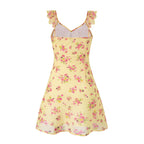 Women's Yellow Floral V-Neck Vacation Mini Dress