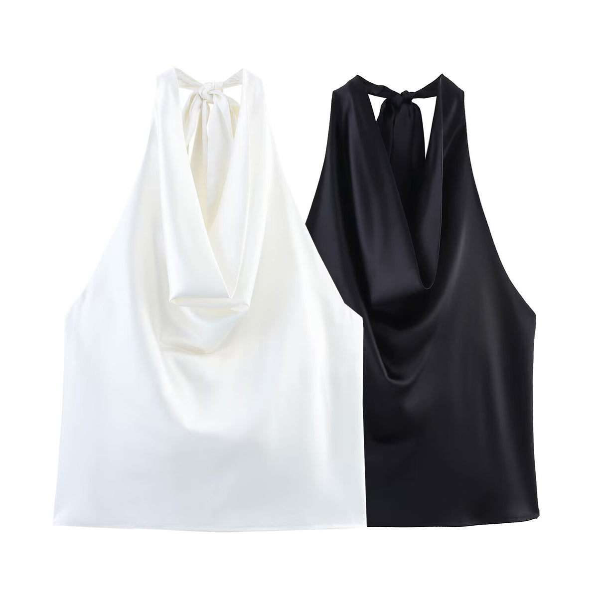 's Hanging Collar Silk Satin Textured Top