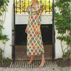 Women's Spring Women Clothing Ethnic Print Ribbon Dress Women