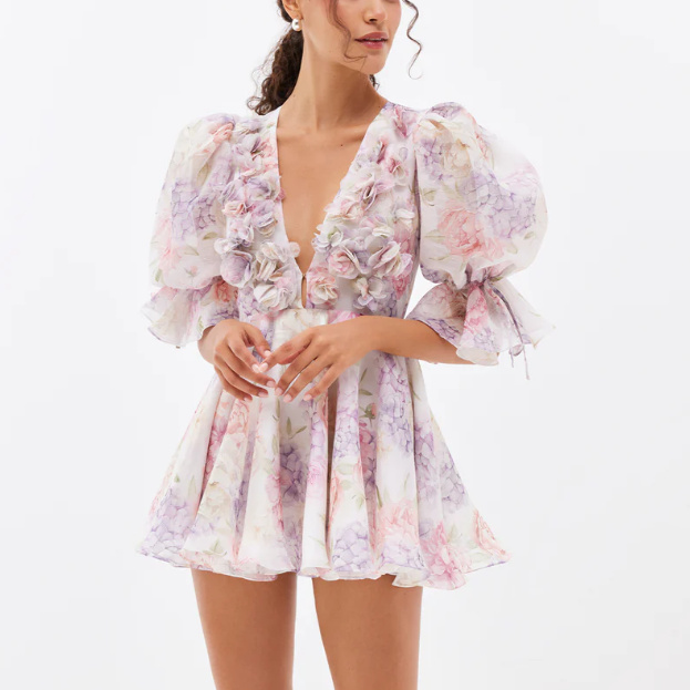 Women's 3D Floral Chiffon Mini Dress